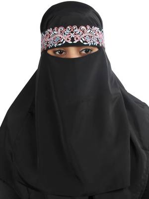MyBatua Black Aqeelah Black Crepe Embroidered Niqab 1