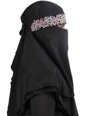 MyBatua Black Aqeelah Black Crepe Embroidered Niqab 2