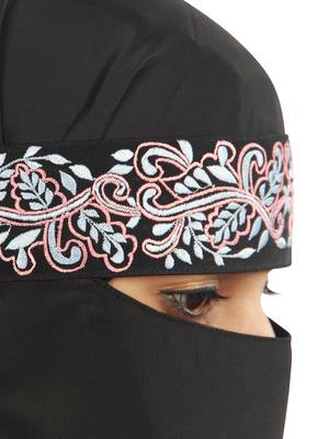 MyBatua Black Aqeelah Black Crepe Embroidered Niqab 3