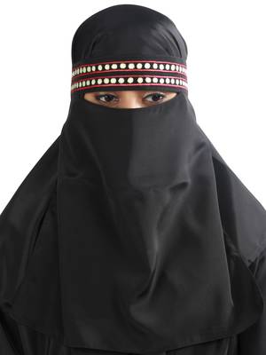 MyBatua Black Yumn Black Crepe Embroidered Niqab 1