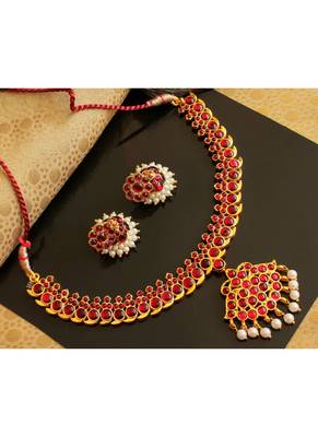 Gorgeous gold plated kemp mango temple necklace set-Dj16332 1