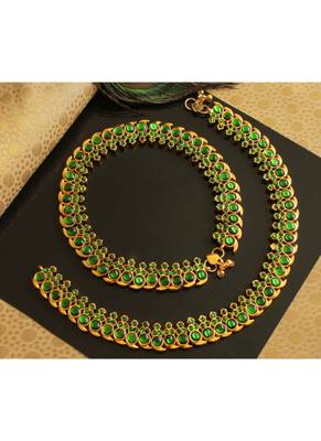 Beautiful Gold Plated Green Mango Designer Anklets Dj20077 1