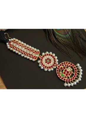Beautiful Semi Precious Kemp Pearl Designer Tikka Dj20189 1