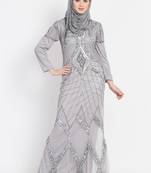 nazneen full embellished grey party abaya