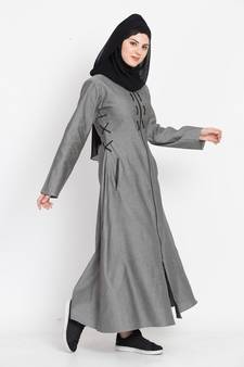 Nazneen Front Open With Zip Denim Abaya