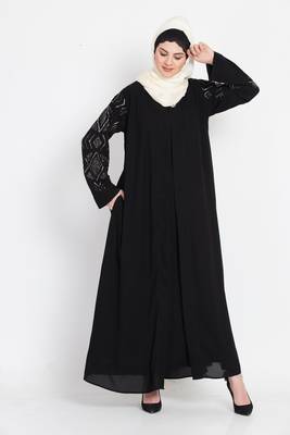 Nazneen Sleeve Embroidered Front Open With Inner Abaya 1