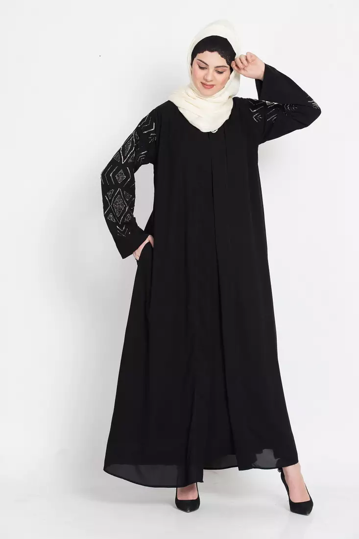 Nazneen Sleeve Embroidered Front Open With Inner Abaya