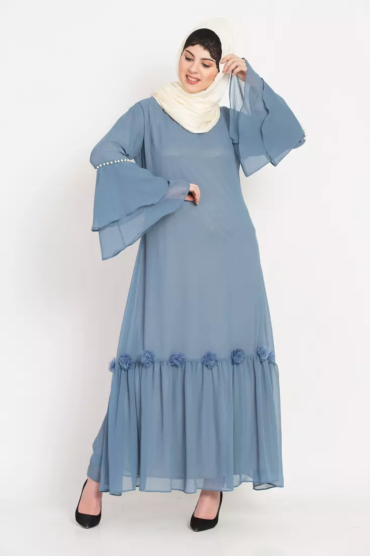 Nazneen Bell Sleeve Flowers Around Knee Party Abaya