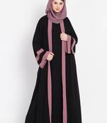 Nazneen Black Abaya Kaftan Crepe Contrast Band 56 Inch