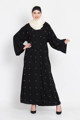 Nazneen Pearls Embroidered Front Open Dubai Kaftan 1