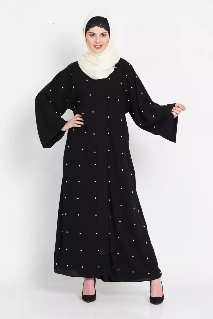 Nazneen Pearls Embroidered Front Open Dubai Kaftan