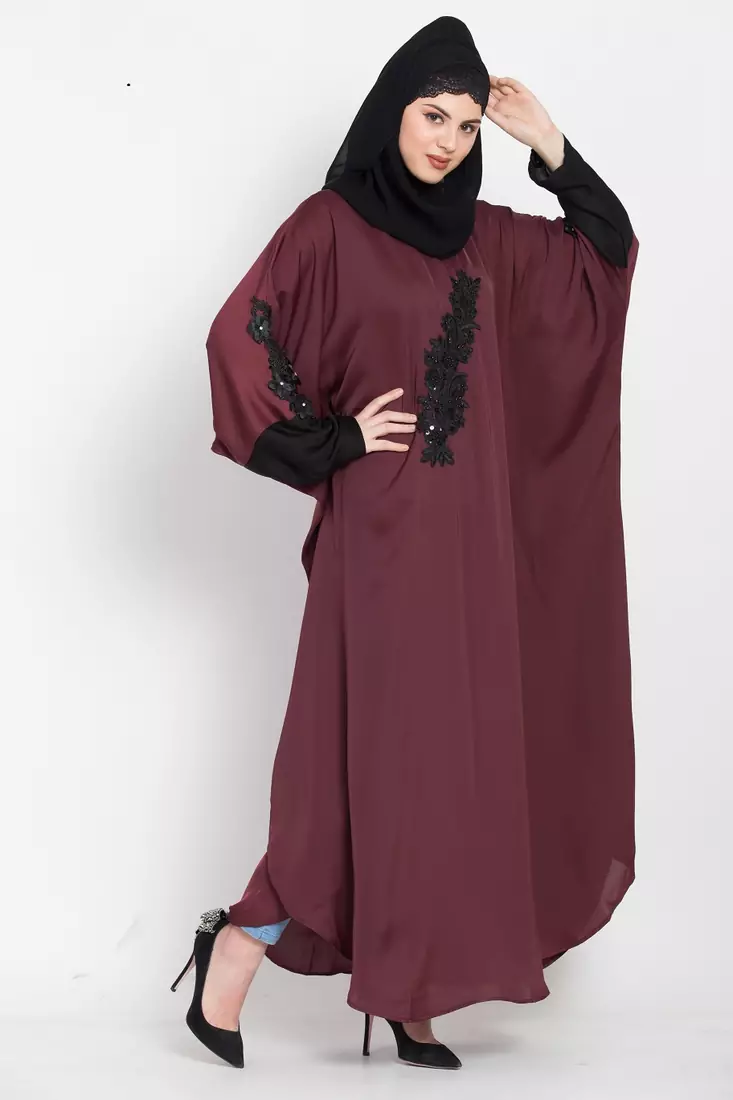Nazneen Contrast Sleeve Patch Butterfly Kaftan