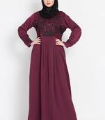 Nazneen Hand Embroidered Wine Party Abaya