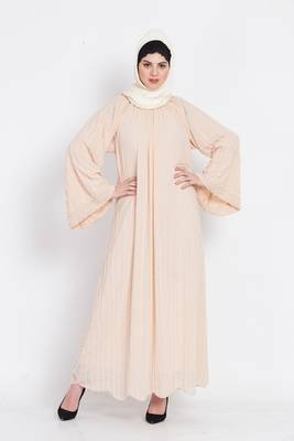 Nazneen Pearls Hand Work Halter Neck Peach Wedding  Abaya 1