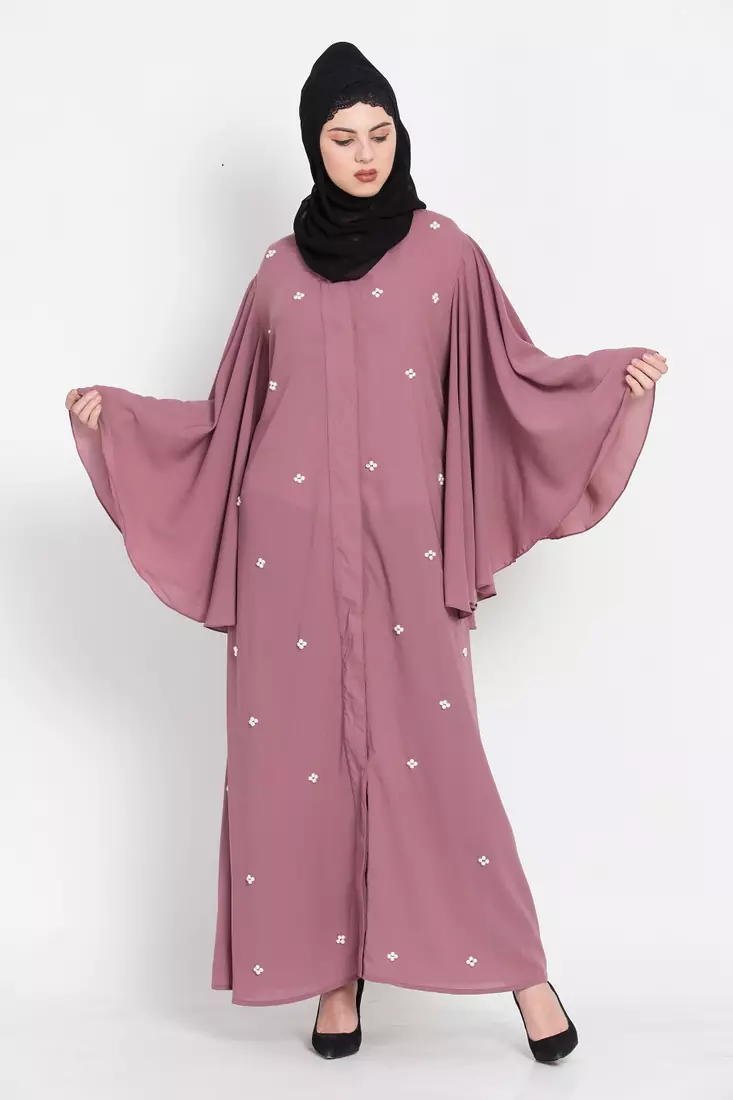 Nazneen Butterfly Sleeve Front Open Pearls Dubai Kaftan