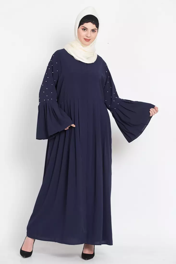 Nazneen  Pleated And Pearls  Front Open Abaya