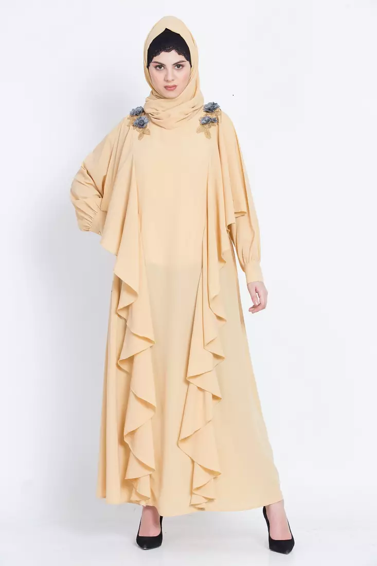 Nazneen Front Long Frill Flowers Party Abaya