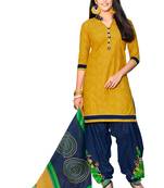Gold And Navy Blue Cotton Dress Material