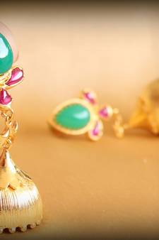 Beautiful Goldplated Uncut Ruby Emerald Jhumkas