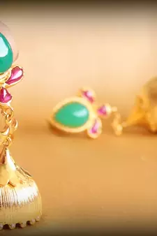 Beautiful Goldplated Uncut Ruby Emerald Jhumkas