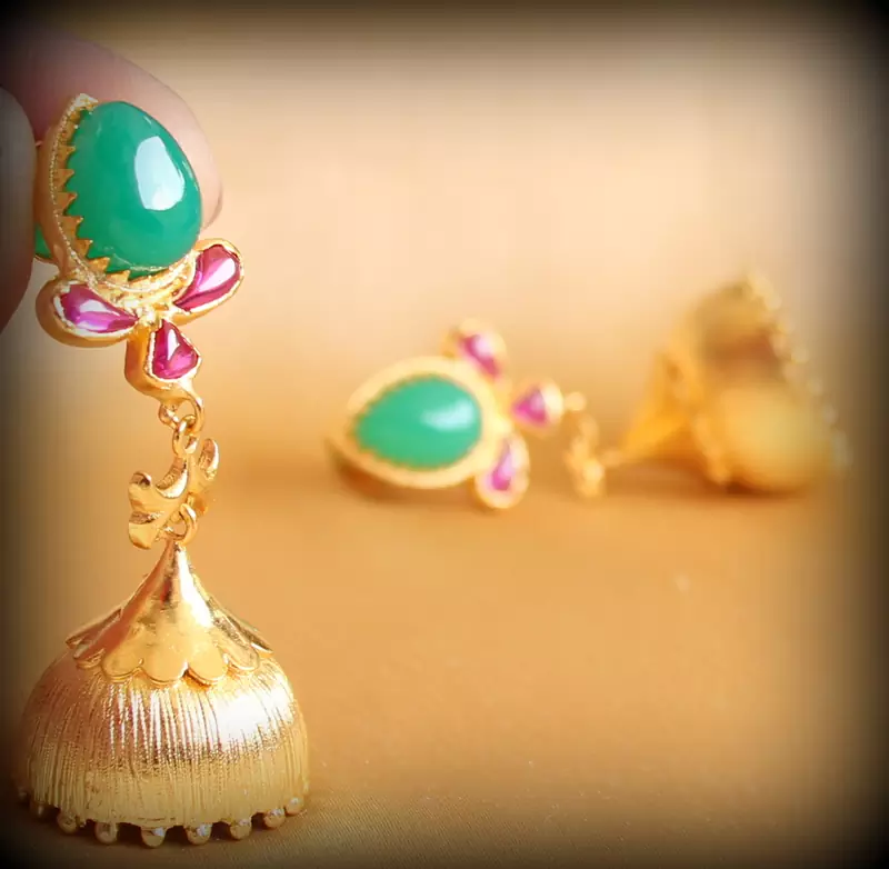 Beautiful Goldplated Uncut Ruby Emerald Jhumkas