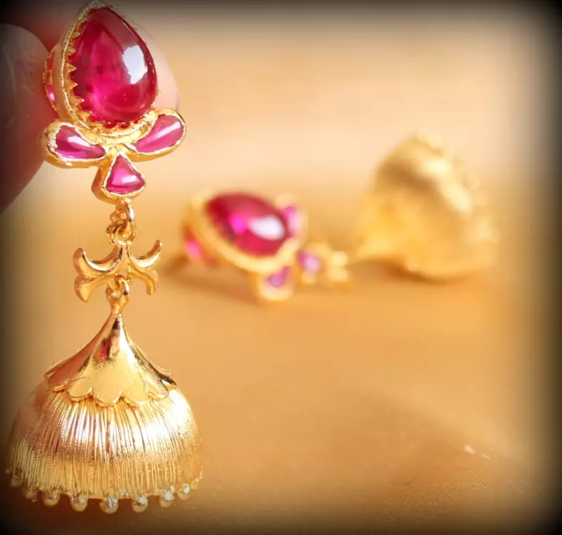 Beautiful Goldplated Uncut Ruby Jhumkas