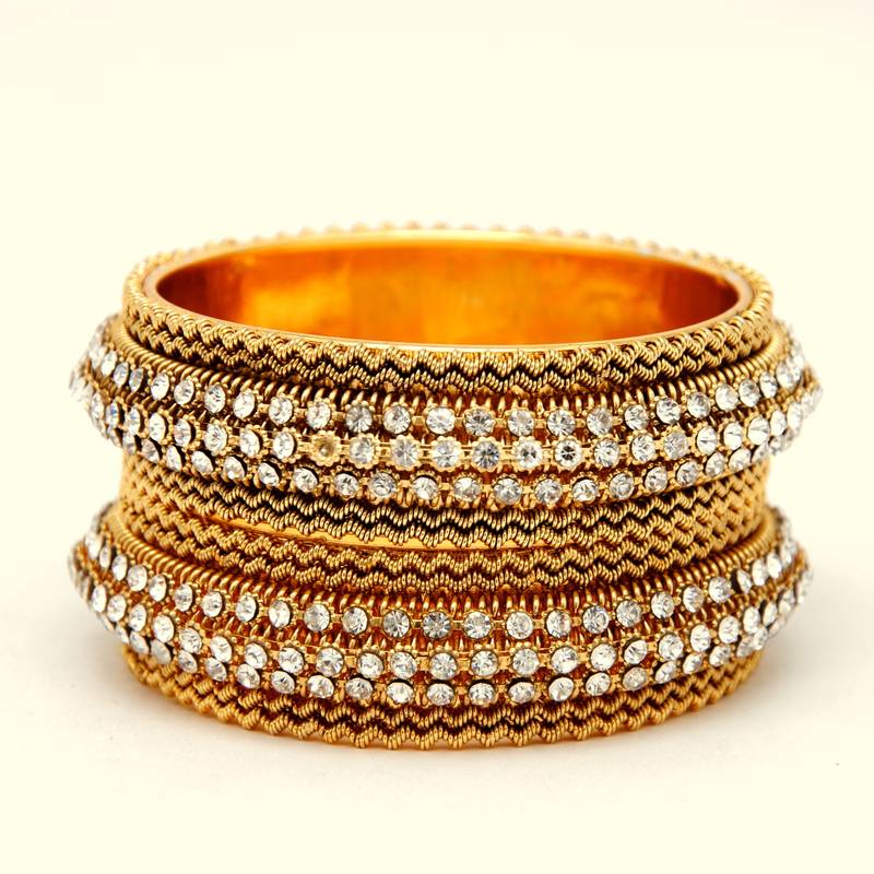 Gold plated crystal polki bangles pair Jaipur Mart 373530