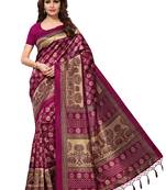 Magenta And Beige Mysore Silk With Jhalor Printed Saree With Blouse