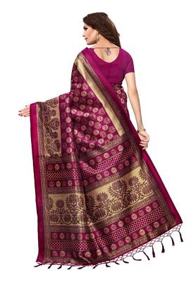 Magenta And Beige Mysore Silk With Jhalor Printed Saree With Blouse 2