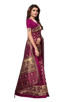 Magenta And Beige Mysore Silk With Jhalor Printed Saree With Blouse 3