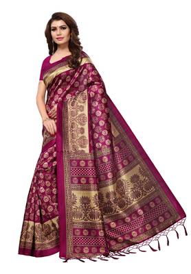 Magenta And Beige Mysore Silk With Jhalor Printed Saree With Blouse 4