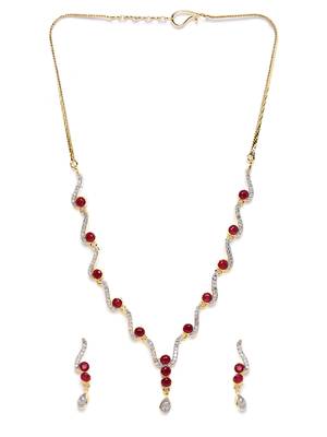 Zerokaata Zircon Embellished Handmade Necklace Set With Red Stones 1