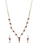 Zerokaata Zircon Embellished Handmade Necklace Set With Red Stones
