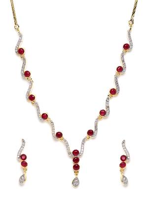 Zerokaata Zircon Embellished Handmade Necklace Set With Red Stones 3