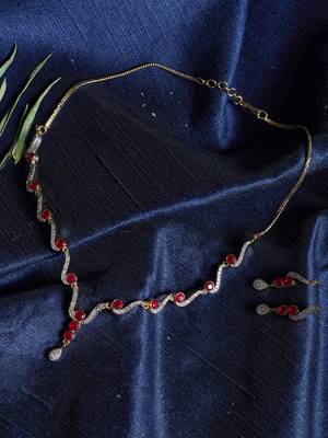 Zerokaata Zircon Embellished Handmade Necklace Set With Red Stones 2