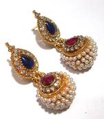 Pink and blue pearl jhumka earring