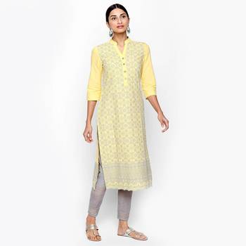 Yellow cotton slub kurtas and kurtis 1