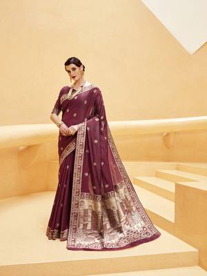 Maroon Zari Thread Work Silk Blend Saree With Blouse 1