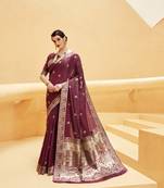 Maroon Zari Thread Work Silk Blend Saree With Blouse