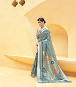 Sea Blue Woven Silk Blend Saree With Blouse