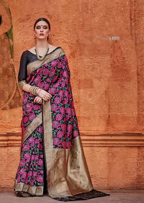 Black Woven Silk Blend Saree With Blouse 1