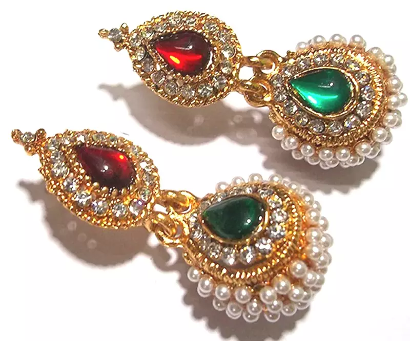 Green and maroon pearl jhumka earring