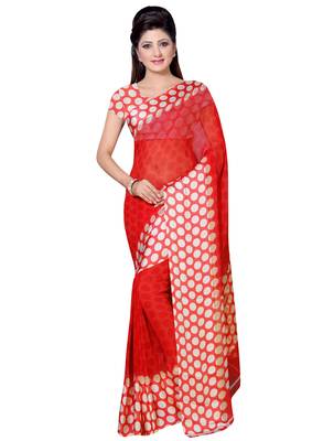 Orange Georgette Georgette Blend Saree With Blouse 1
