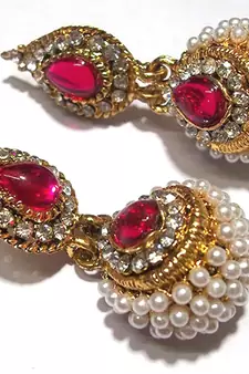 Dark Pink pearl jhumka earring
