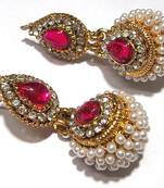 Dark Pink pearl jhumka earring