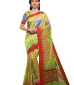 Beige & Green Woven Silk Blend Saree With Blouse