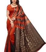 Rust & Brown Woven Lichi Silk Saree With Blouse