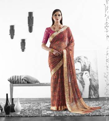 Brown Woven Moss Georgette Saree With Blouse 1