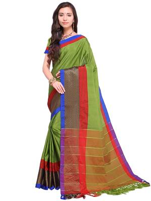 Green Woven Cotton Silk Saree With Blouse 1