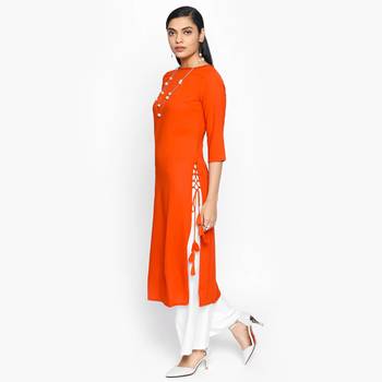 Orange russian moss crepe kurtas and kurtis 2
